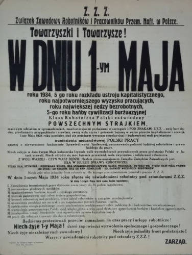 1934 - 1 Maja, Związek Zawodowy Robotników i Pracowników Przem.Naf.w Polsce, Borysław